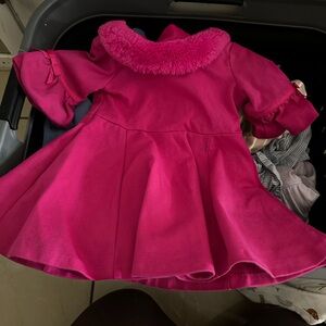 Pink Toddler Dress with Faux Fur Collar